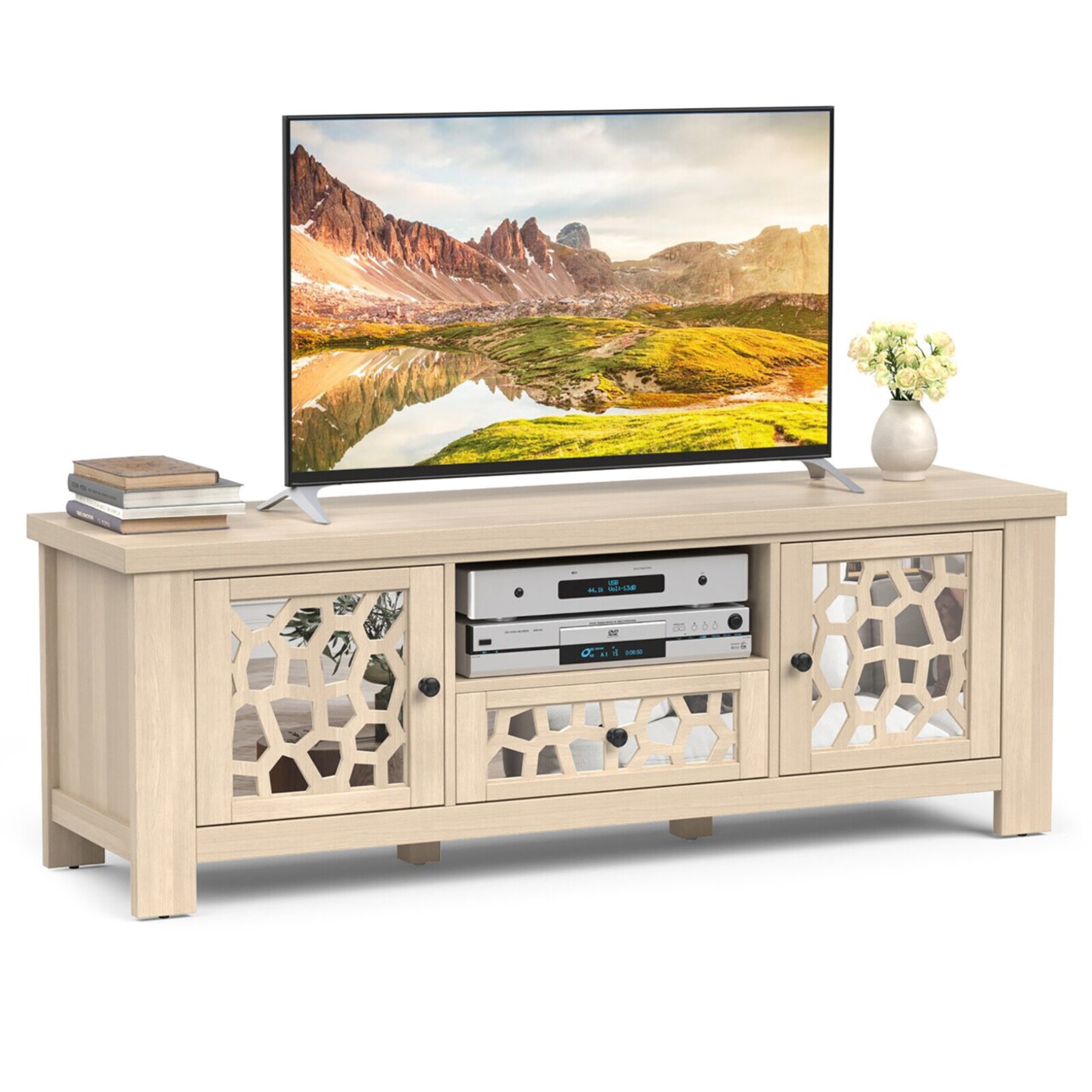 Gymax 55 Retro TV Stand Media Entertainment Center w Mirror